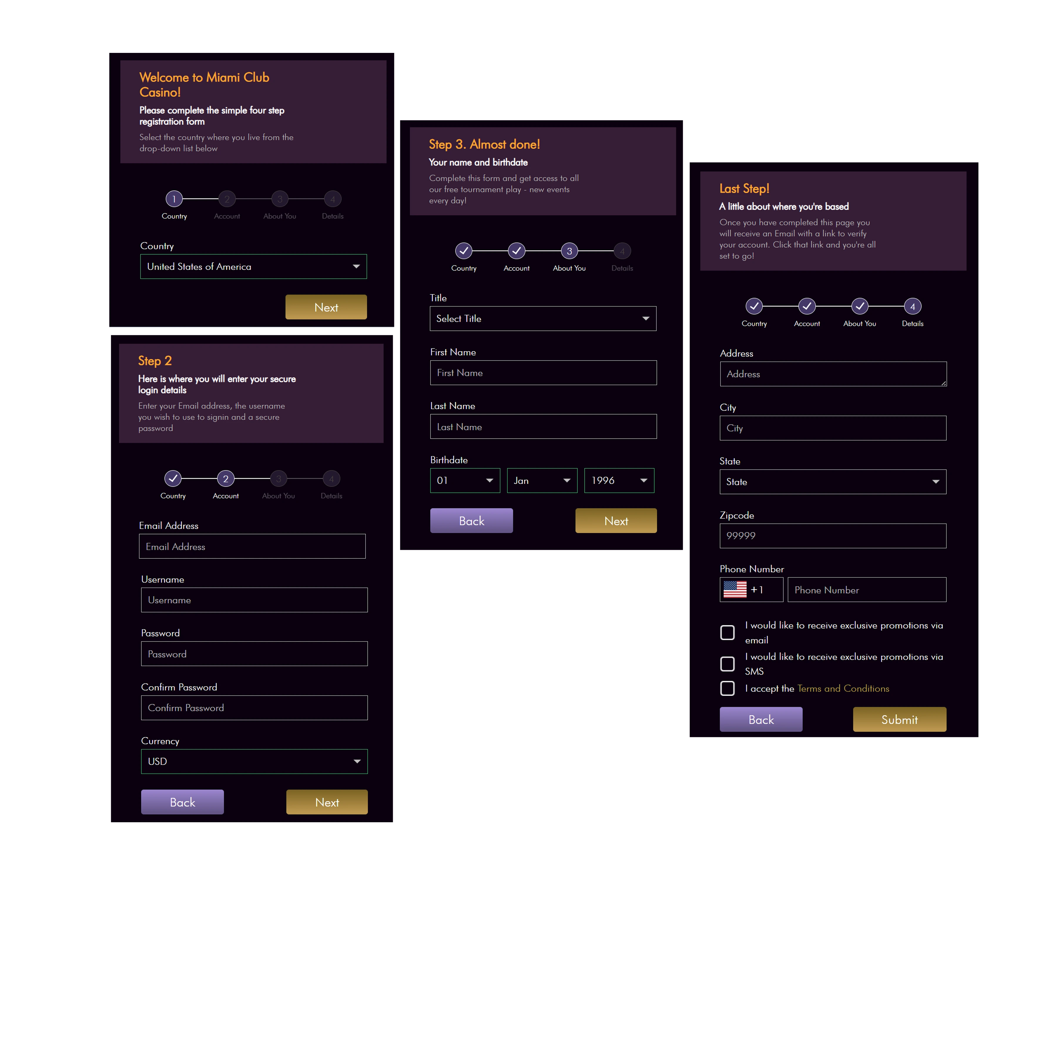 Miami Club Casino signup page